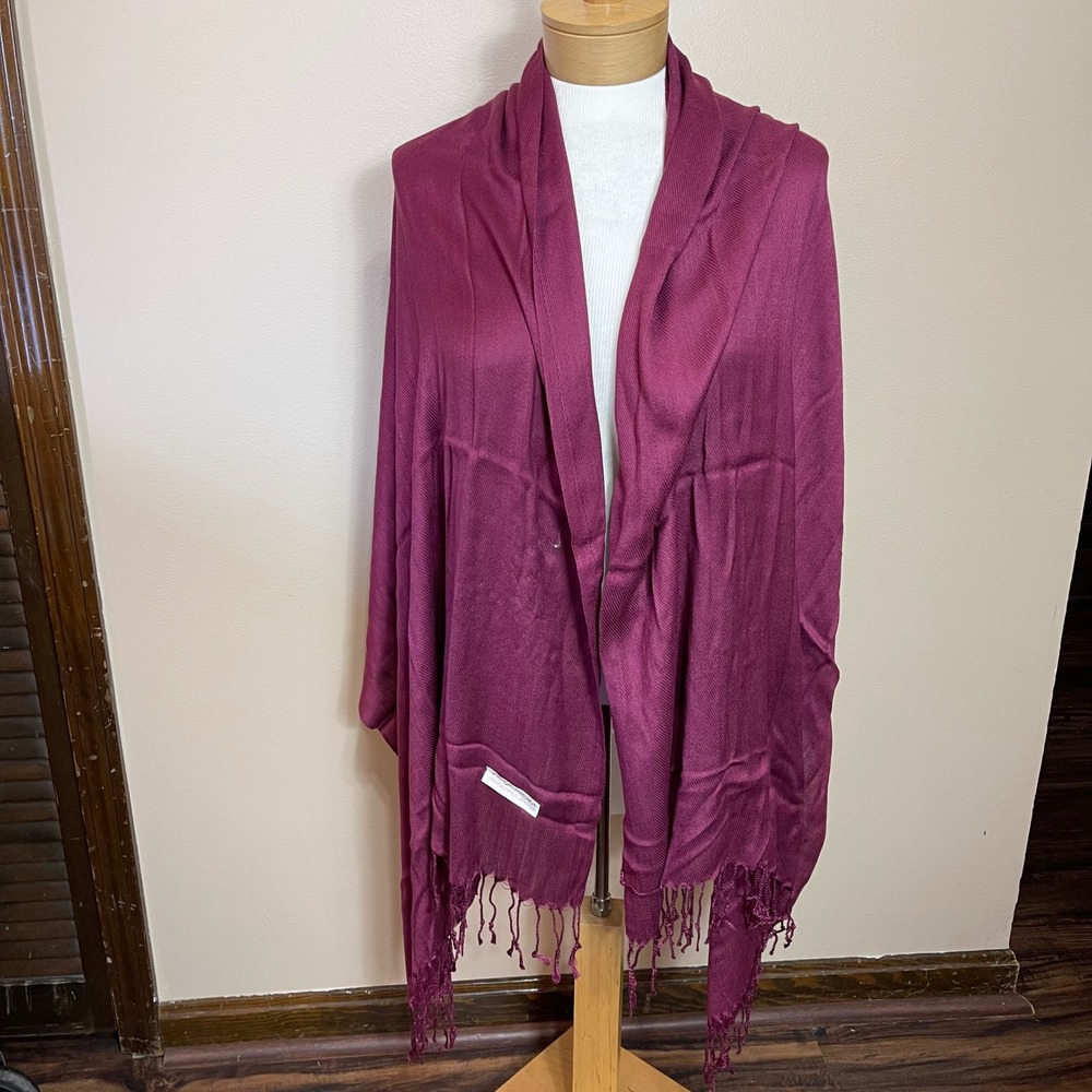 Pashmina Silk Blend Magenta Pink Wine Fringed Wrap Shawl Scarf 28x68